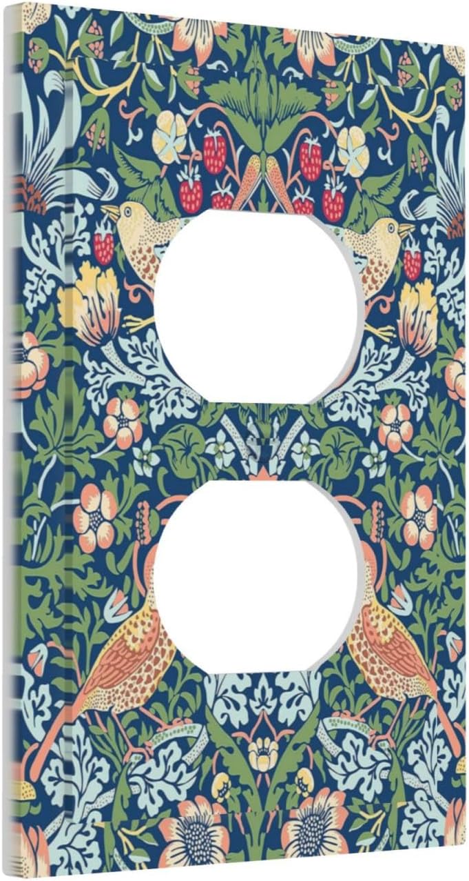 Rougui Decorative Outlet Covers Rustic Morris Strawberry Thief Light Green Plant Bird 1 Gang Wall Plate Receptacle Duplex Light Switch Cover Plate Single Dual Plug Covers Electrical Switchplate