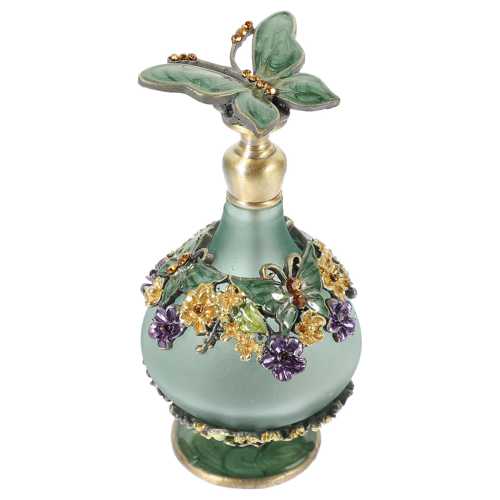Botella de perfume vintage verde de 23 ml tallada a mano con cristal decorativo hermético