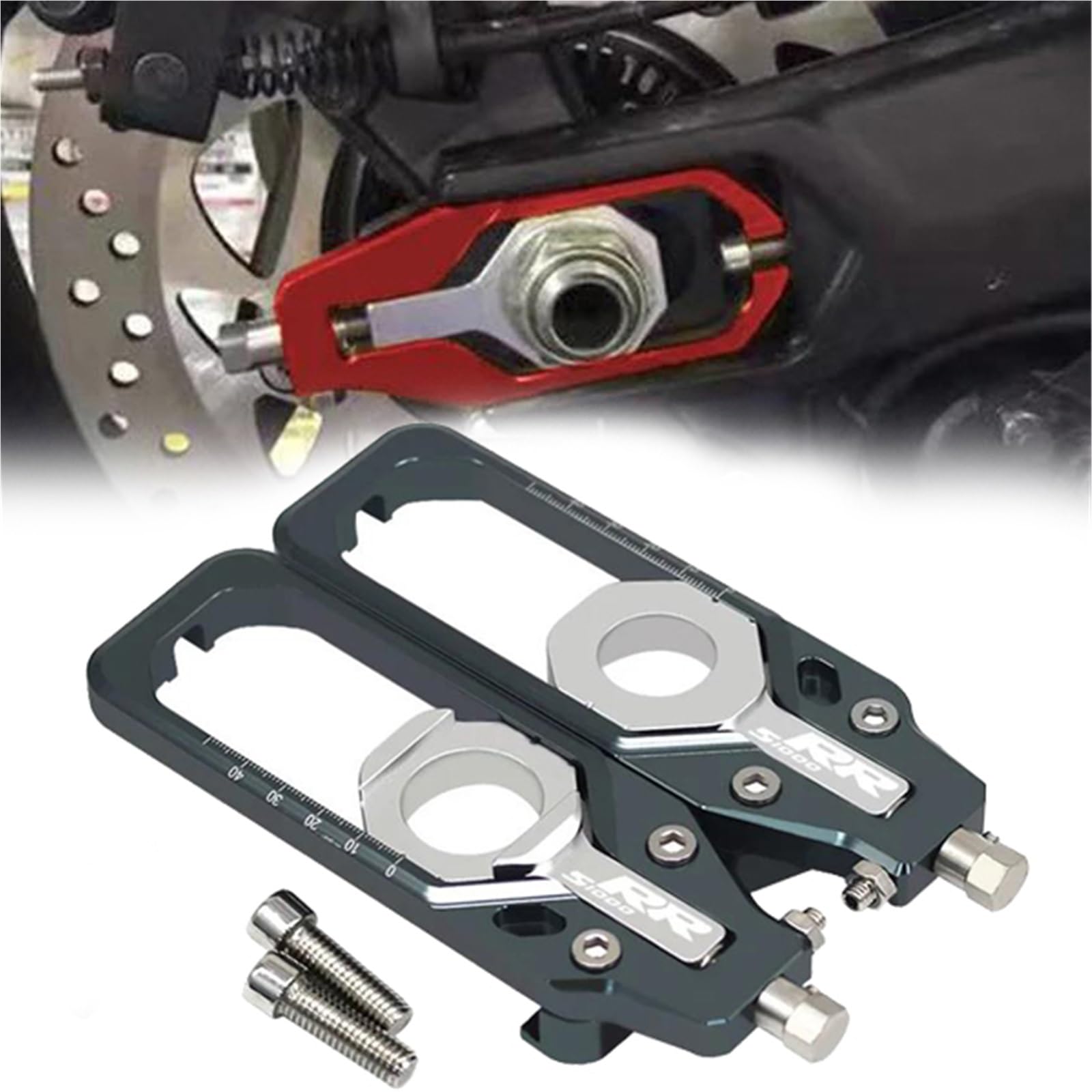 Tendeur de chaîne CNC pour BMW S1000RR 2018-2024 - Bloc d'essieu noir