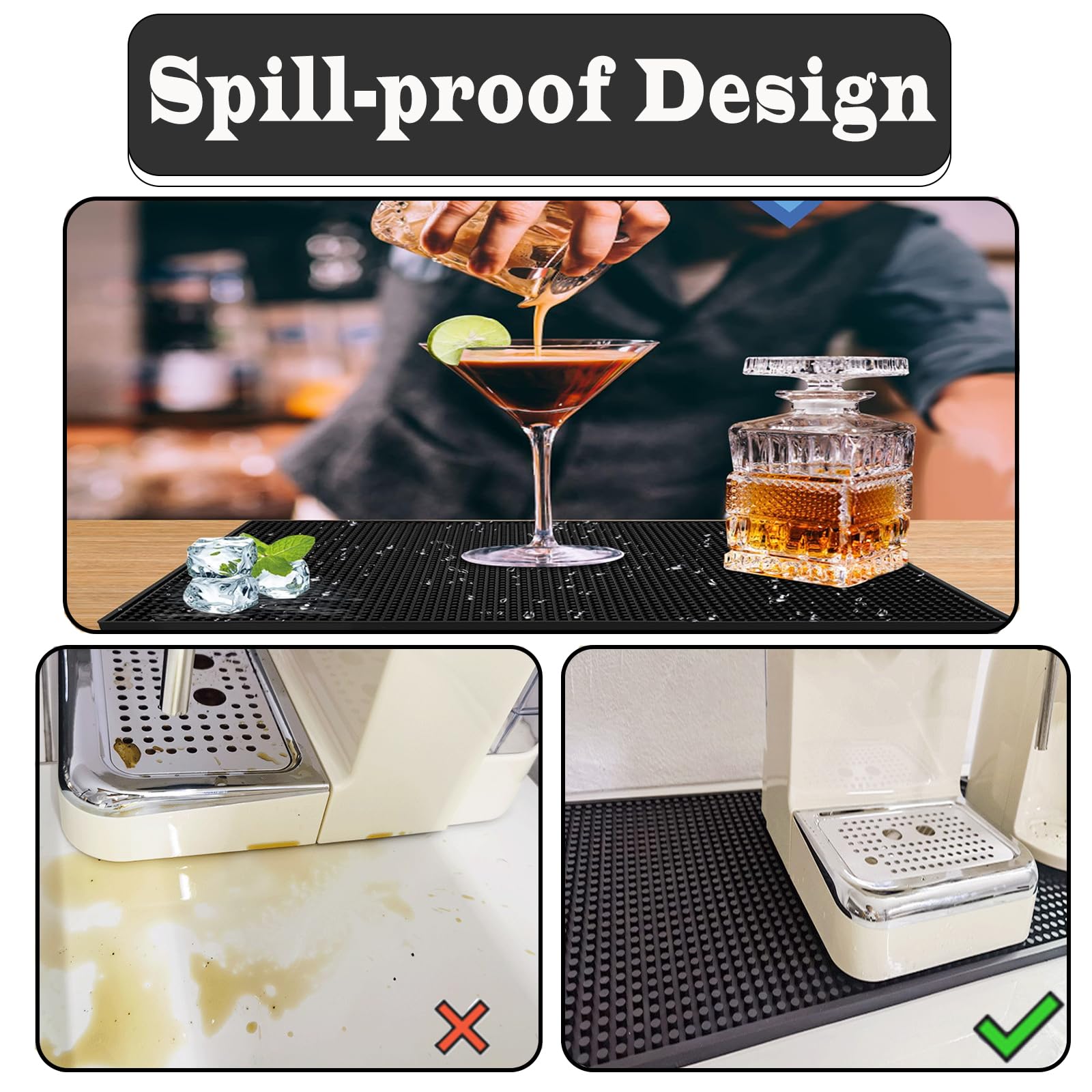 Tappetino Caffettiera, Tappetino Da Bar In Gomma, Tappeto Scolapiatti Cucina, in PVC, Antiscivolo, Isolare, per Club, Cucine e Ristoranti, Contatori, Nero, 30 x 20 x 1cm