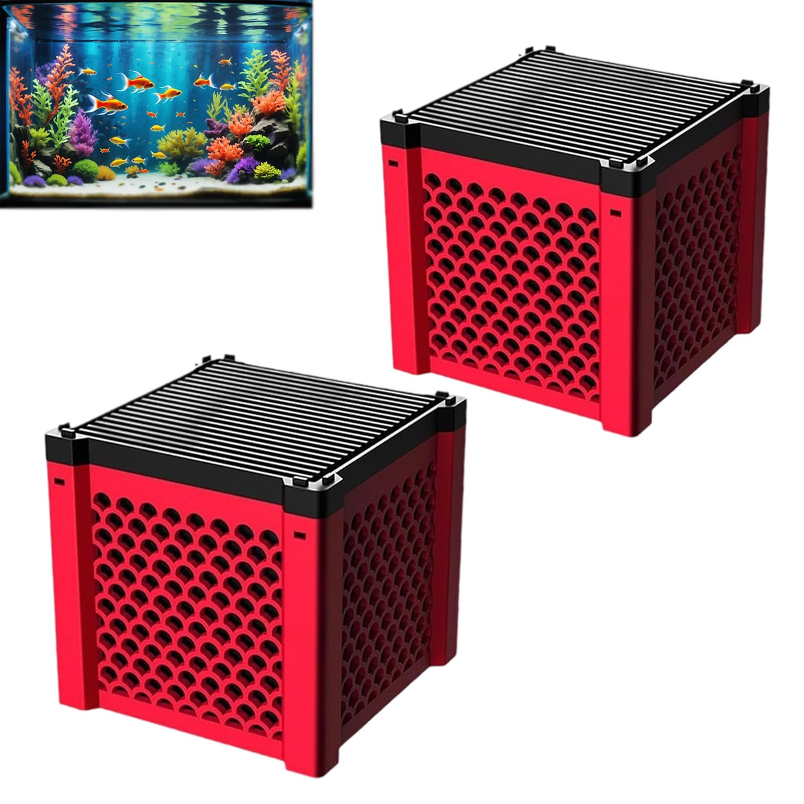 Pure Cube Water Trough Filter 2.0, Eco-Aquarium Water Purifier Cube, Filtration for Horse Troughs, Tanks, Aquariums, Ponds, Improves Water Clarity (2pcs*red) — image 1