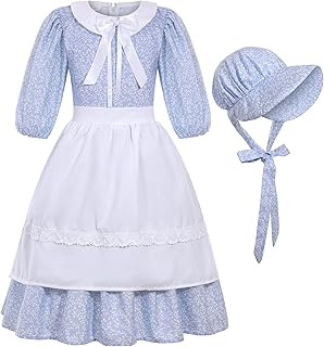 SIZGAROOT Colonial Costume Girls Pioneer Girl Dress Prairie Costume with Bonnet