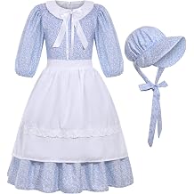 SIZGAROOT Colonial Costume Girls Pioneer Girl Dress Prairie Costume with Bonnet