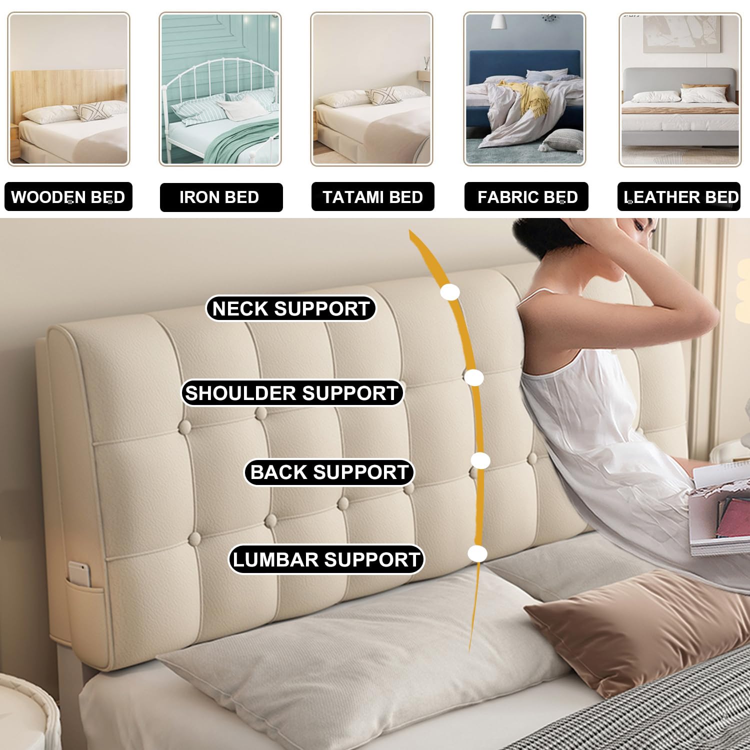 Cabecero tapizado de piel sintética para dormitorio, litera, respaldo grande de apoyo lumbar con funda extraíble, 79 x 23 x 4 pulgadas