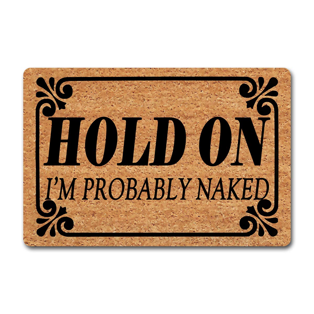 Funny Welcome Door Mats Decorative Area Rugs for Front Porch DecorHold On I'm Probably Naked Personalized Monogram Kitchen Rugs and Mats With Anti-Slip Rubber Back Novelty Gift Mat(23.7 X 15.9 in)