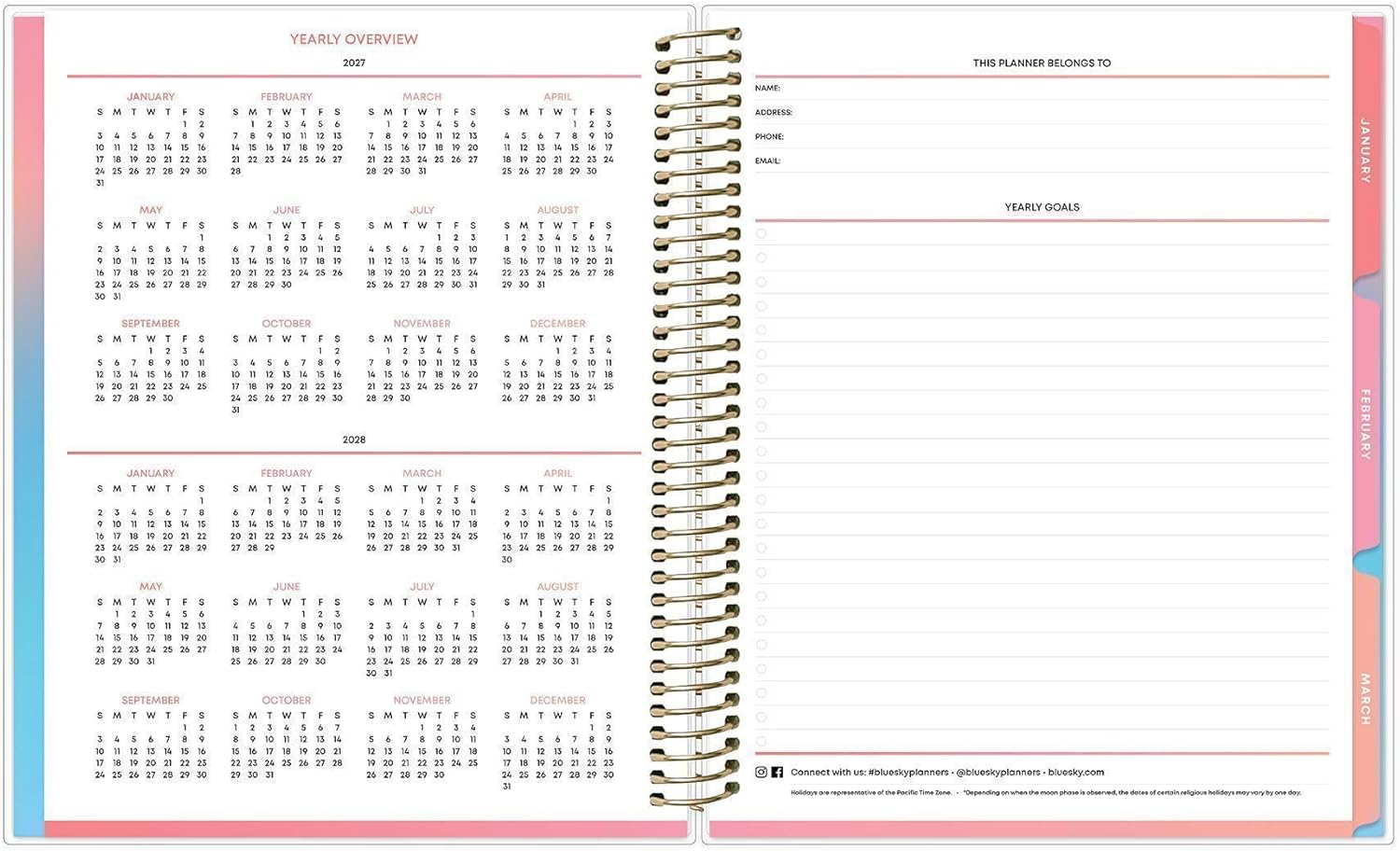 Blue Sky Livewell 2027 Weekly and Monthly Planner Calendar, January 2027 - December 2027, 7" x 9", Flexible Cover, Durable Twin Wire Binding, Colorful Pages, Storage Pocket, Includes Stickers, Magenta