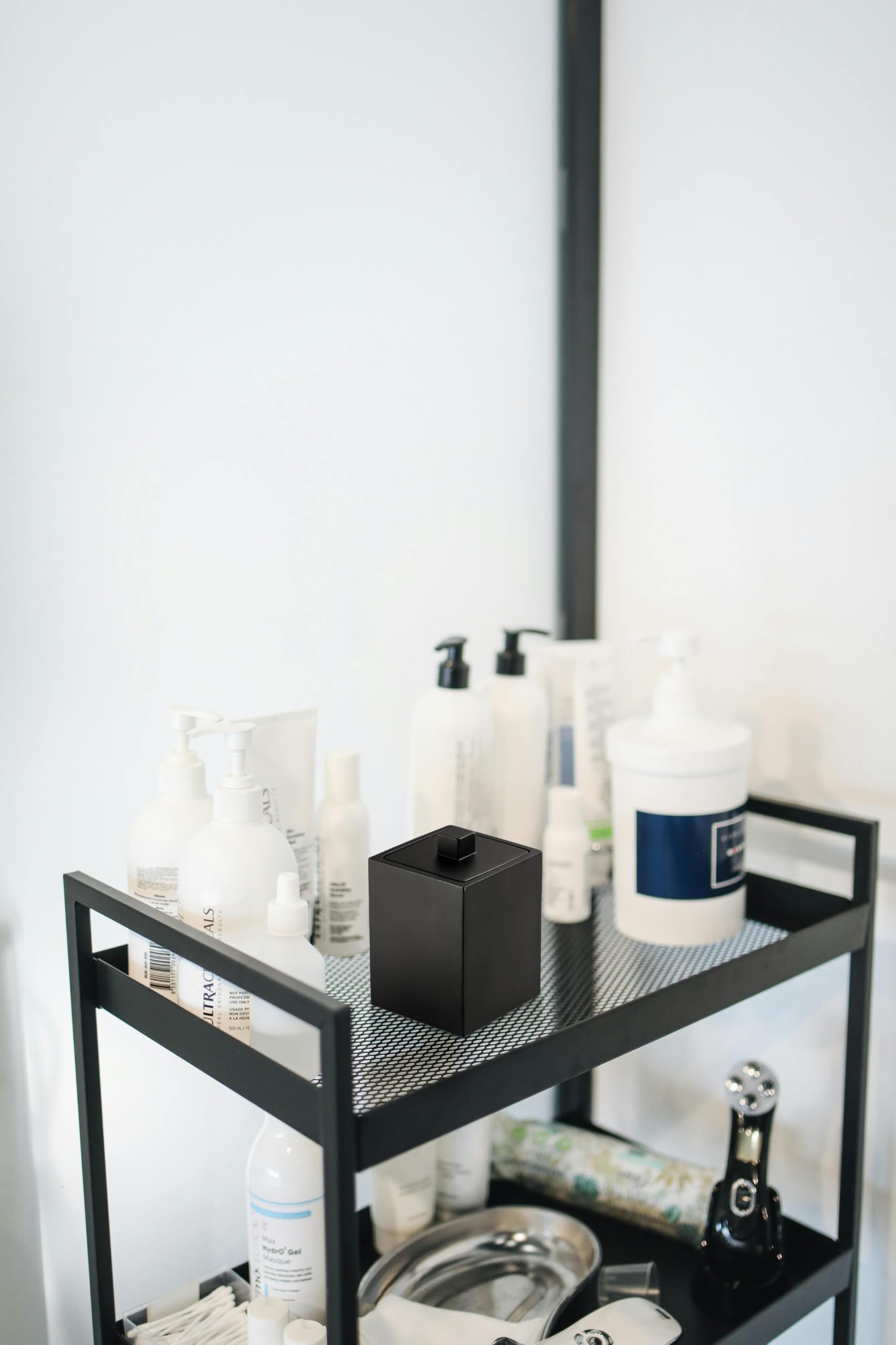 Recipiente cuadrado de resina con tapa, soporte para Qtip de baño, cosméticos, accesorios de maquillaje, almacenamiento para esponja de maquillaje, sales de baño, almacenamiento de Navidad,