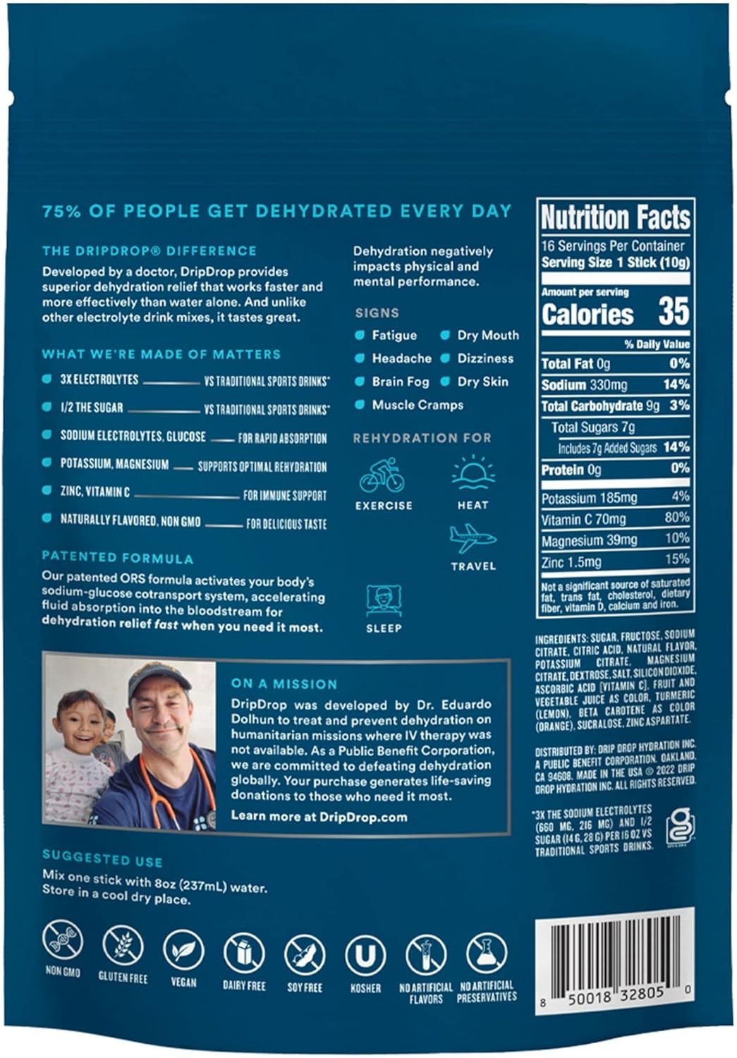 DripDrop Hydration - Electrolyte Powder Packets - Watermelon, Berry, Orange, Lemon - 16 Count : Everything Else