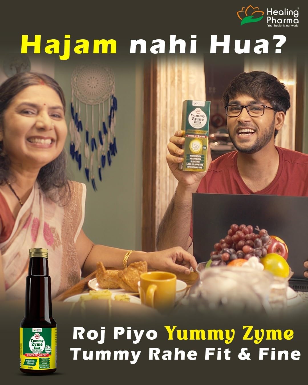 Healing Pharma - Yummy Zyme Digestive Enzyme Syrup | Ayurvedic Digestive Tonic with Hing & 25 Herbs | Relieves Indigestion, Bloating, Heartburn & Intestinal Gas | Sugar Free | 225 ml 2