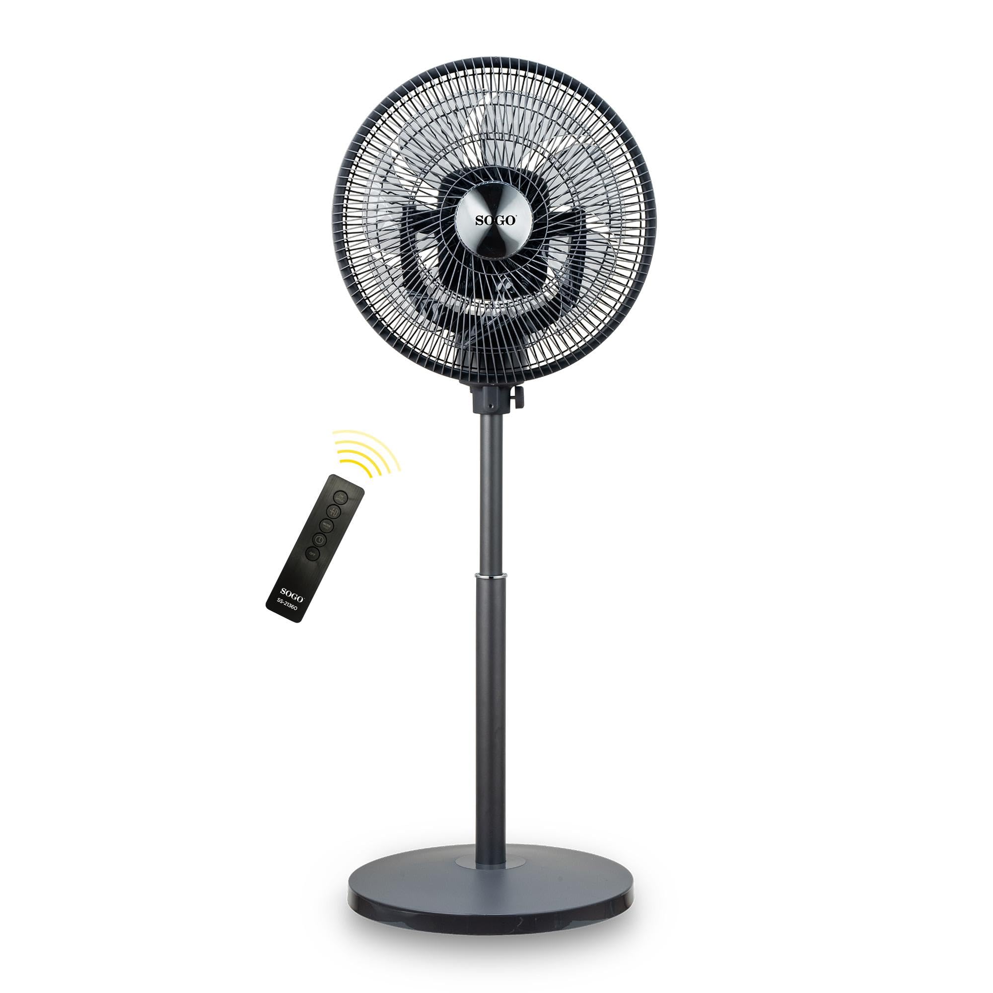 SOGO Ventilador de Pie 40 cm 65W Oscilación 360° - Alta Potencia con 3 Velocidades, Altura Regulable, Cabezal Multidireccional y Base Estable - Color Negro