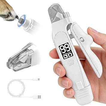 Dog Nail Clippers & Grinder with LED Light | 2-in-1 Quiet Pet Nail Grinder & Trimmer, USB Rechargeable, Splash Guard, for Small to Large Dogs & Cats