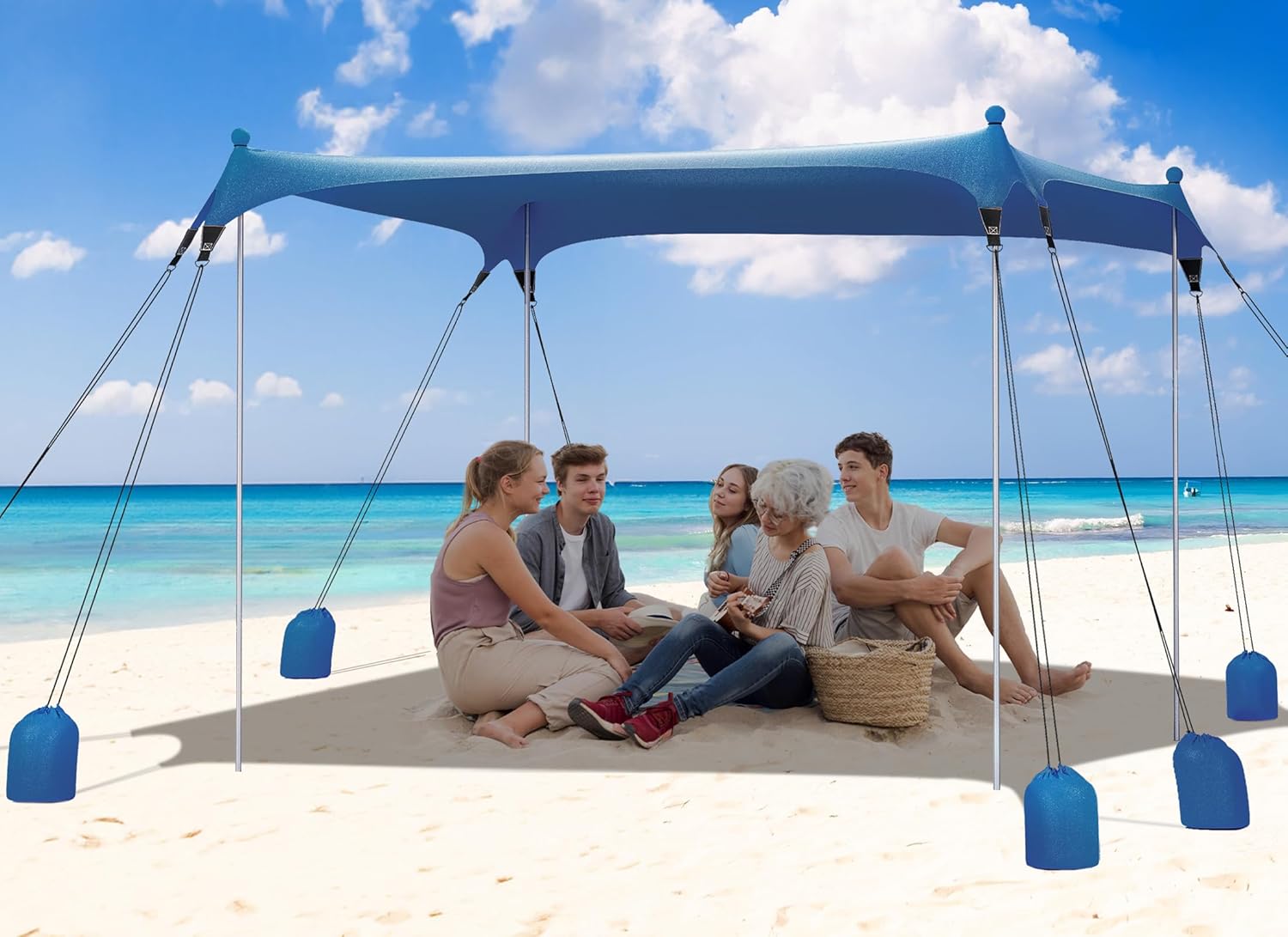 gorich beach tent sun shelter with 8 sandbags, upf50+ protection & windproof pop up beach canopy tent sun shade for family, travel & camping, easy setup canopy umbrella navy 7 x 7 ft