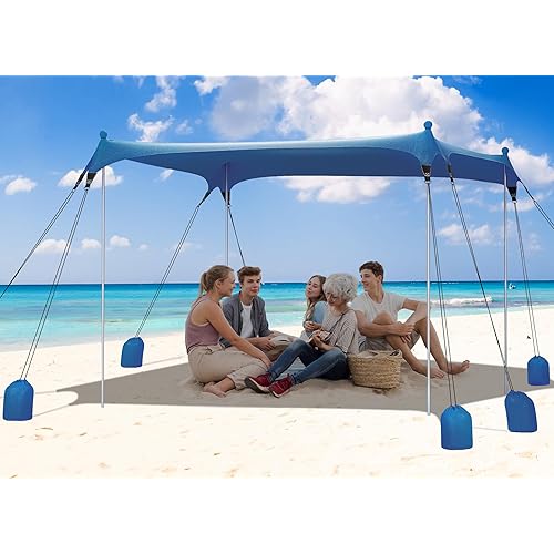 Gorich Beach Tent Sun Shelter with 8 Sandbags, UPF50+ Protection & Windproof Pop Up Beach Canopy Tent Sun Shade for Family, Travel & Camping, Easy Setup Canopy Umbrella