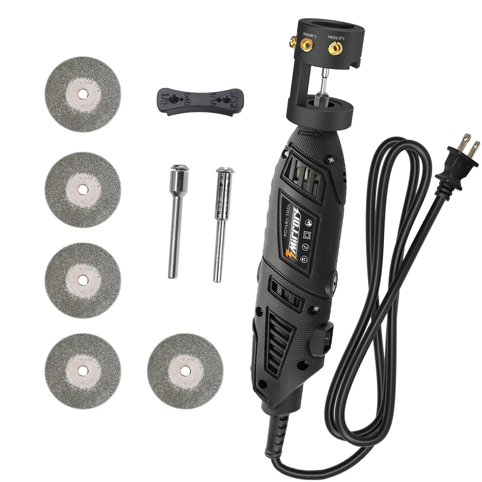 3mirrors ALUMINUM Tungsten Electrode Sharpener Grinder,TIG Welding Rotary Tool 4 Holes Single Column w/Flat Grinding Block, Multi-Angle Offsets,5 Sand Wheels, 2 Mandrels