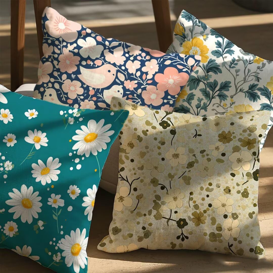 Fundas Cojines 40x40 cm Exterior Cojines Primavera Fundas de Almohada Juego de 4, Cuadrados Funda Cojin Verano Almohadas con Cremallera Invisible, Sofa Cama Decorativos para Hogar, Jardín, Salón Ym93