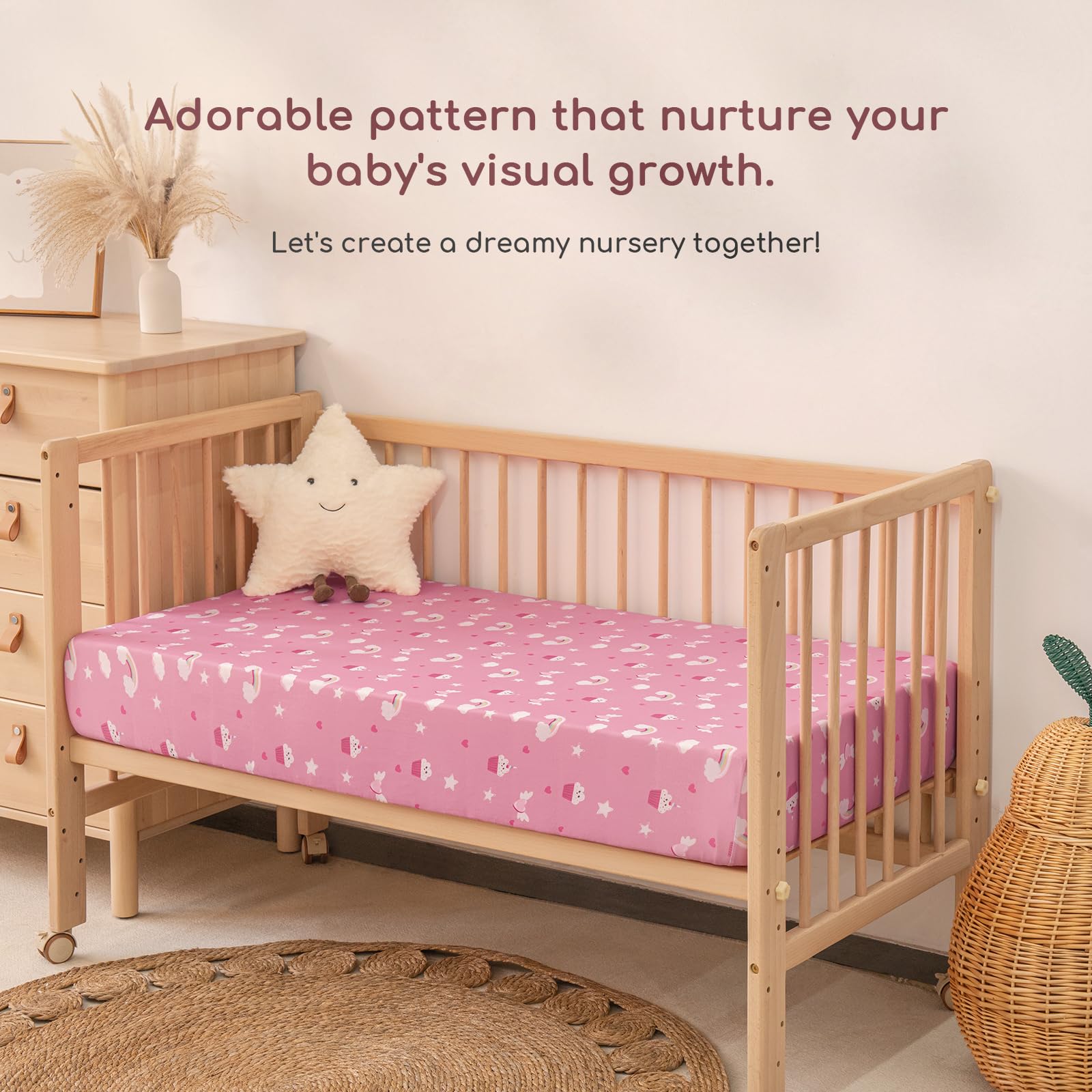 Yukkidds Travel Cot Sheets 95x65cm Fitted Travel Cot Mattress Sheet 2 Pack Super Soft & Breathable Microfiber Pink Unicorn - Image 3