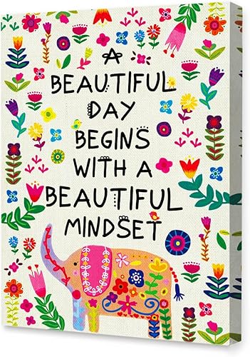 Lienzo enmarcado con texto en inglés A Beautiful Day Begins with a Beautiful Mindset (Un hermoso día comienza con una hermosa mentalidad), lienzo