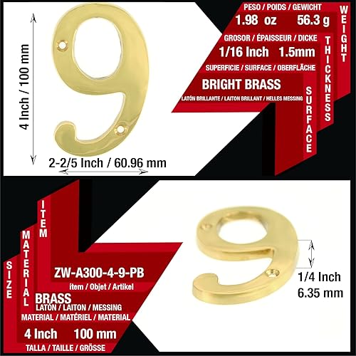 Miniatura 10 de A300 4 pulgadas latón brillante casa número 4ZhongWang Hardware A300 Casa de latón brillante de 4 pulgadas número 4