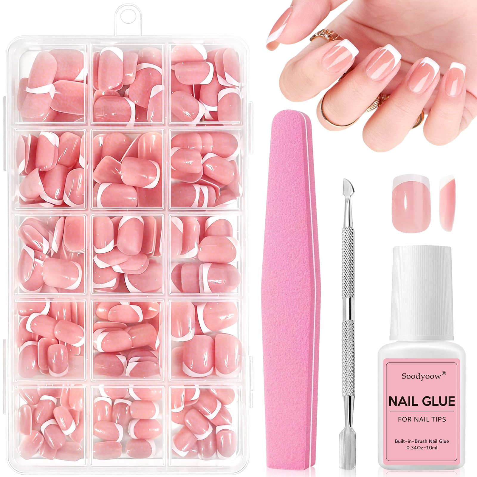 240 Pezzi Unghie Finte, 12 Taglie Unghie Finte Corte, UnghieFinte Adesive, Unghies Press on Gel, Press on Nails, UnghieFinte Bambina, con Colla per Unghies, Lima e Spingi Cuticole
