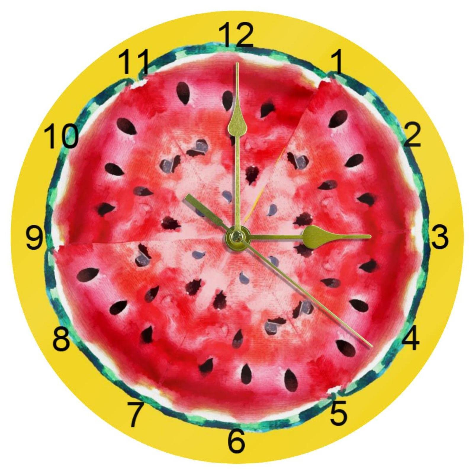 Horloge murale jaune de 25,4 cm silencieuse pour cuisine et salon