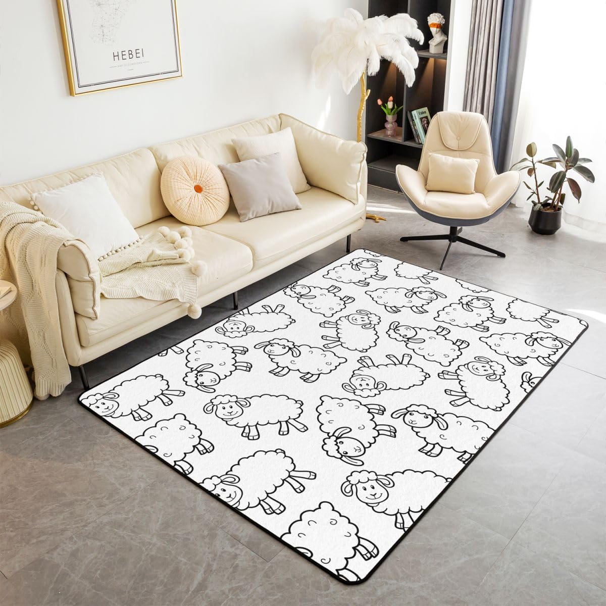 Tapis de salon Kawaii - 100 x 150 cm - Motif animaux mignons - Pour enfants et adolescents - Ferme agricole - Décoration d'intérieur
