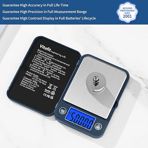 Miniatura 2 de Vitafit Báscula digital de bolsillo de 17.64 oz, alta precisión garantizada por la fábrica profesional de báscula desde 2001, escala de gramos 0.00