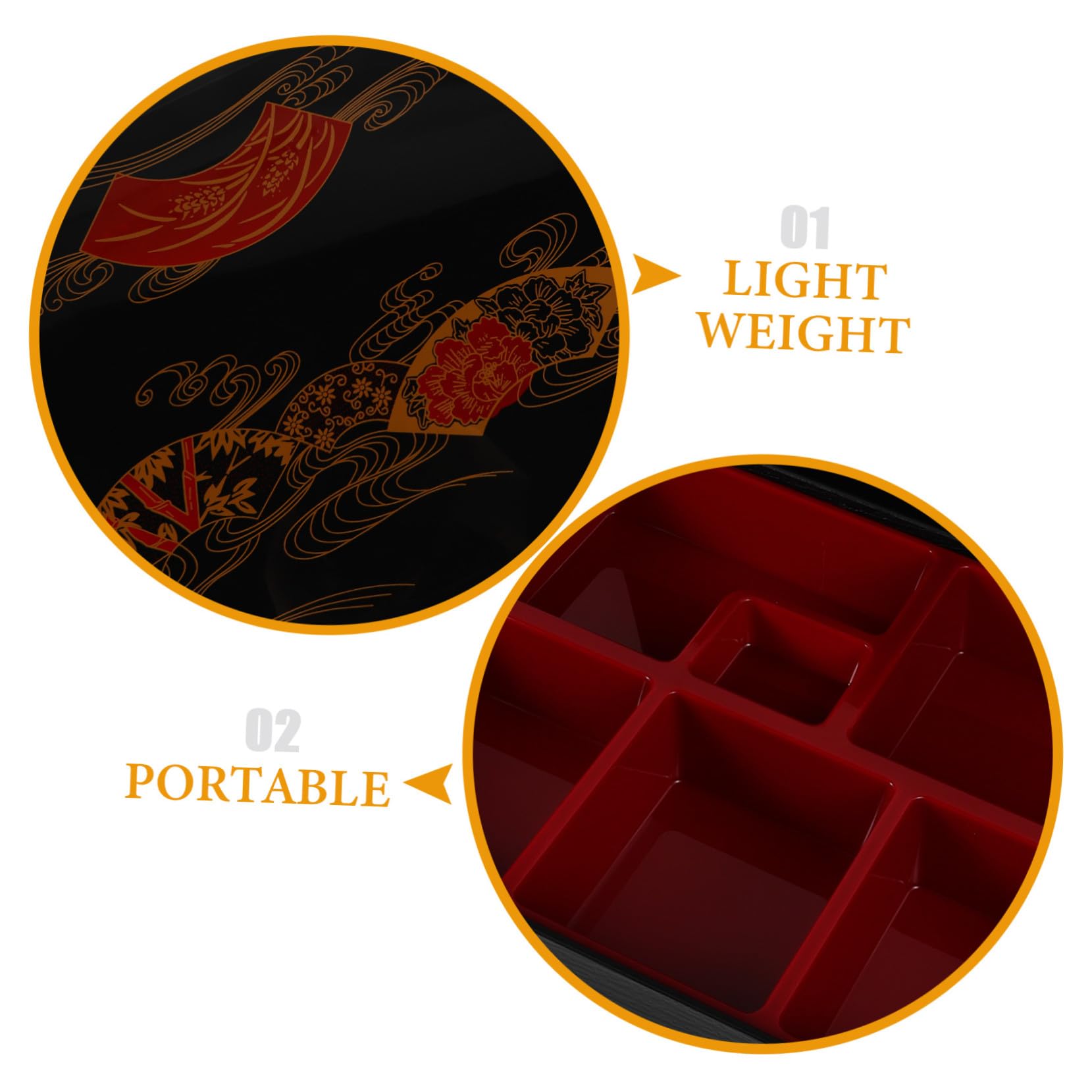 Boîte à Bento Japonaise à Six Compartiments, Noir, Réutilisable
