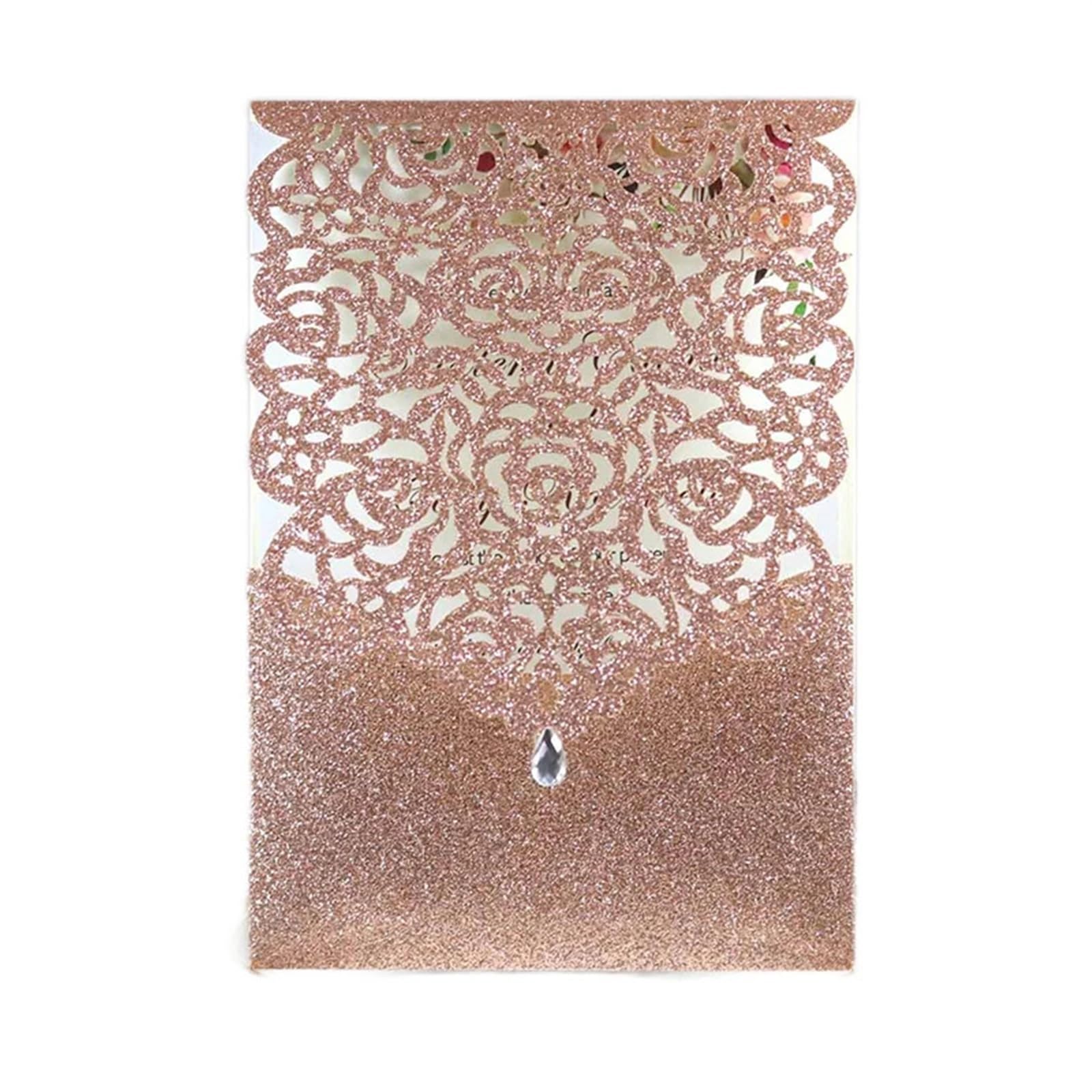 Hochzeitseinladungen Karte 25/50 Stück glitzerndes Papier, Hochzeitseinladungskarte, Spitze, Diamant-Tasche, Grußkarte, Druck, Geburtstag, Mariage, Party-Dekoration(Apple Gold Cover,25pcs)