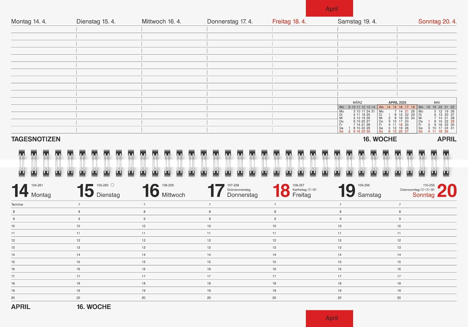 rido/idé Horizontal appointment book model septant (2025), 2 pages = 1 week, 305 × 105 mm, 128 pages, PP cover, anthracite