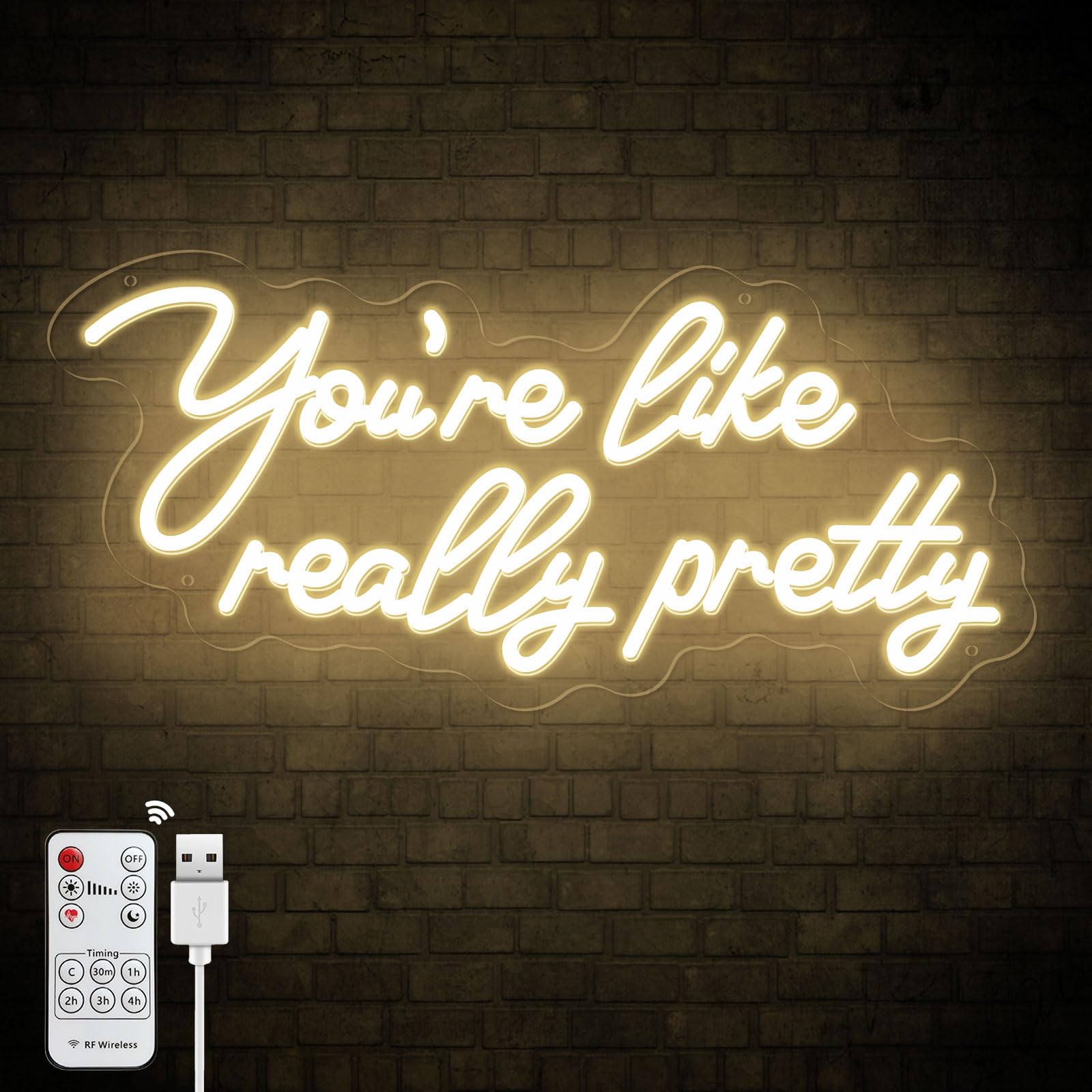 You're Like Really Pretty Neon Sign, LED You are Like Really Pretty Neon Lights Timing Dimmable for Wall Decor, Light Up Signs USB Operated for