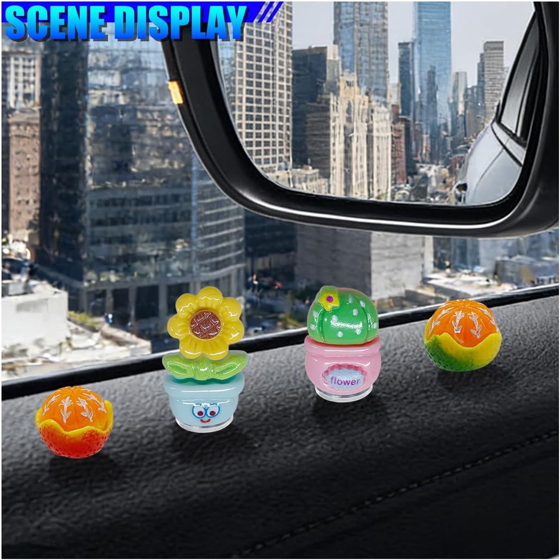 Craedli 4PCS Cute Potted Plant Car Dashboard Decorations, Resin Flower Pot Car Rear View Mirror Ornament, Mini Cactus Vehicle Center Screen Decoration Accessories for Home Office Desk(Plant&Orange) image 4