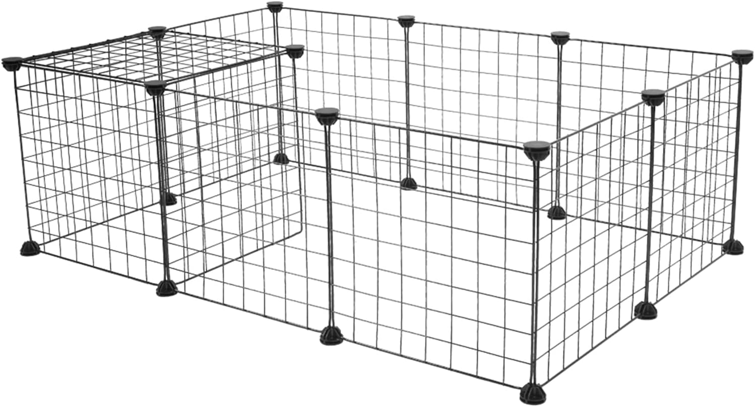 Portable Metal Wire Pet Playpen - Foldable Yard Fence for Small Animal - Indoor and Outdoor Animal Cage - Kennel Crate Fence Tent - Exercise Pens for Puppy, Guinea Pigs, Rabbits, Cats -(28 x 56 x 14)