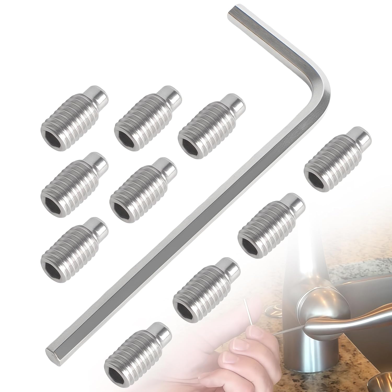 155023 Handle Set Screw Kit, Compatible with Moen Single Handle Kitchen Faucets, Includes 10 Screws and 1 Hex Wrench, Suitable for Kitchen and Bathroom Faucet Repair and Replacement