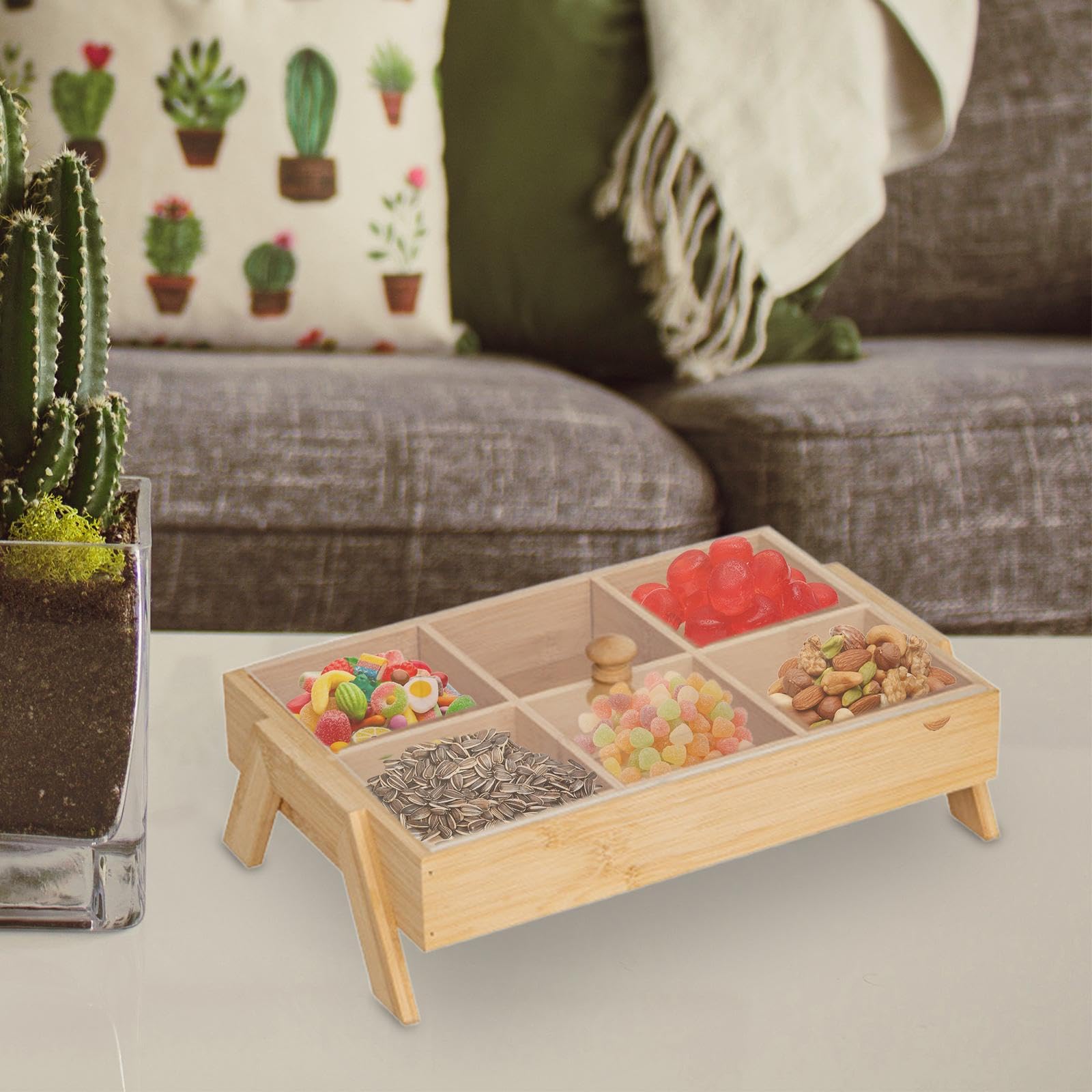 Plateau de service – Plateau alimentaire polyvalent pour collations, desserts, fruits, légumes – Design à 6 sections – Parfait pour le salon et les fêtes