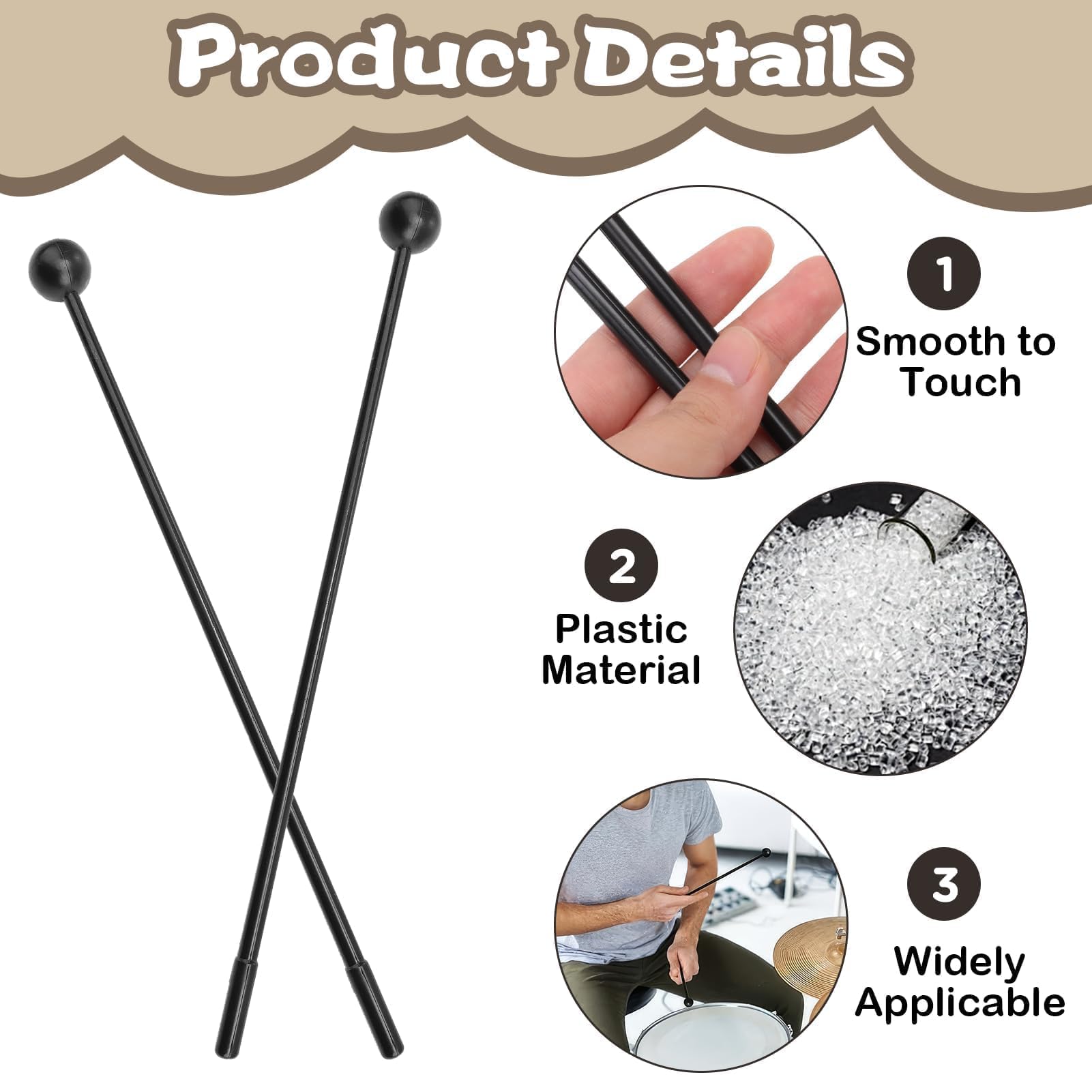 PRETTI Baquetas Xilofono 4 piezas,Baquetas de Percusión,Baquetas para xilófono de madera Accesorios para instrumentos de percusión para Glockenspiel, Xylophone y Metallophone
