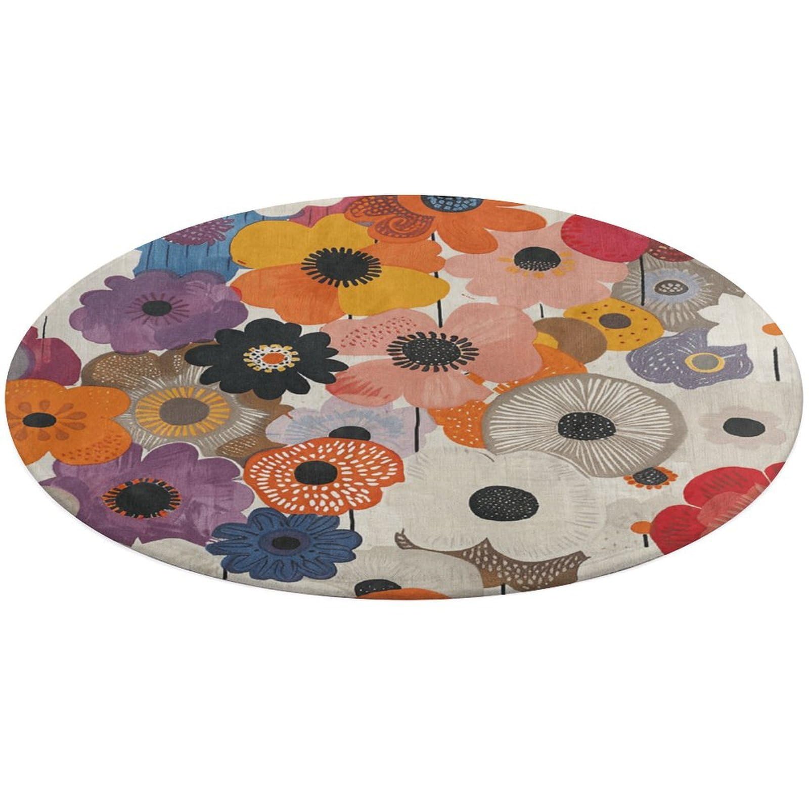 Alfombra redonda con patrón de flores decorativa para entrada de cocina y baño