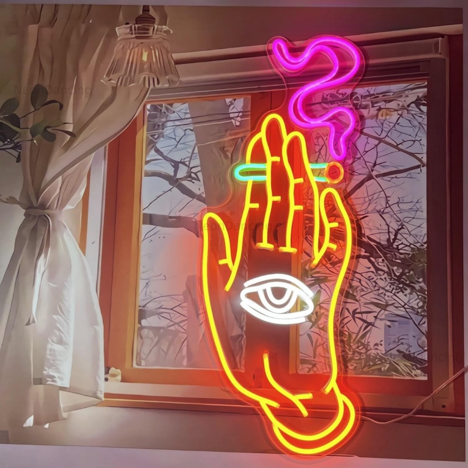 LED Handmade Cigar Evil Eye Neon Sign Man Cave Ligh for Living Bedroom Room Smoking Shop Hotel Bar Party Supplies Gifts for Boys Stoner(USB Powered)