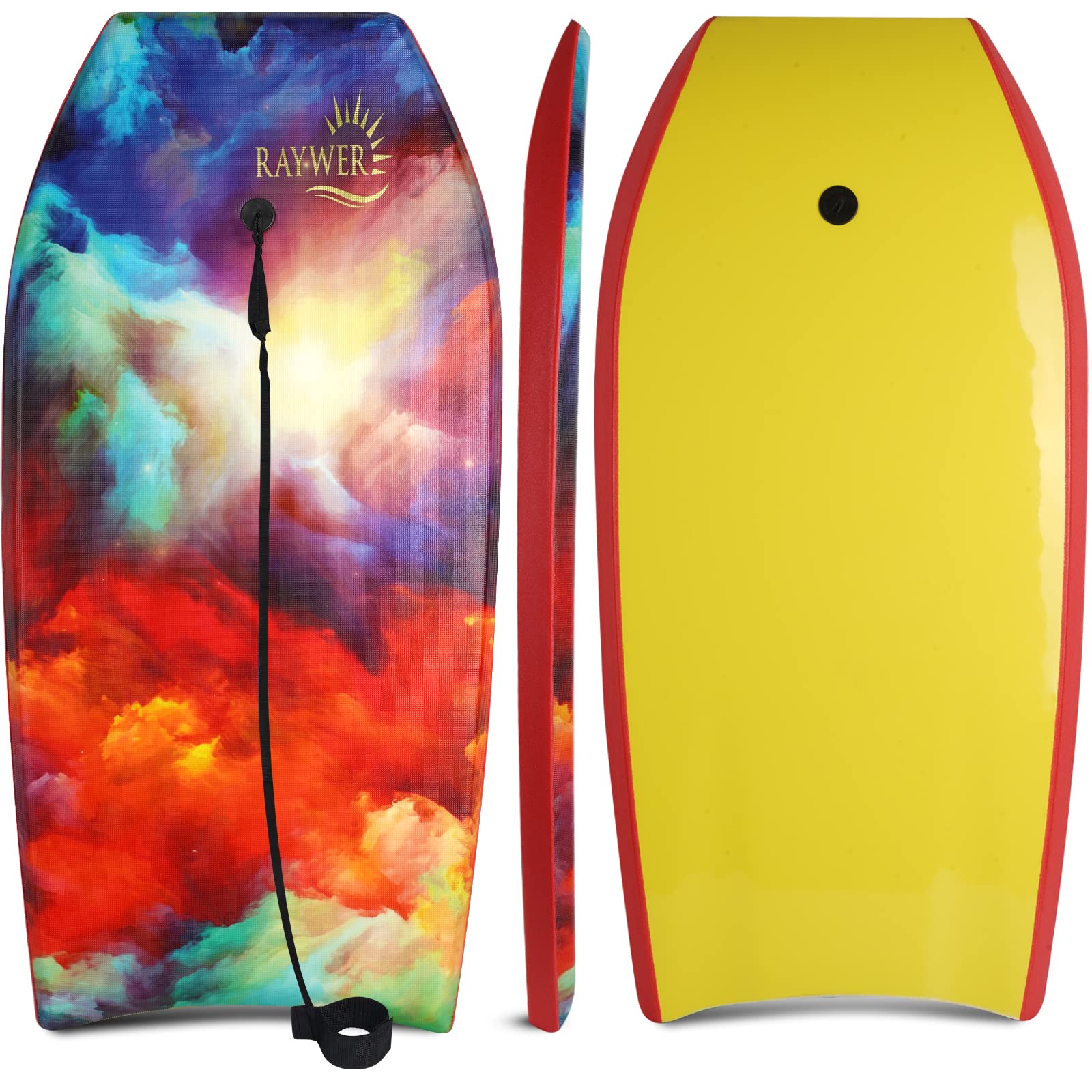 RAYWERBody Board Lightweight with EPS Core, HDPE Slick Bottom, Leash & Adjustable Wrist Rope, Great Surfing for Kids and Adults