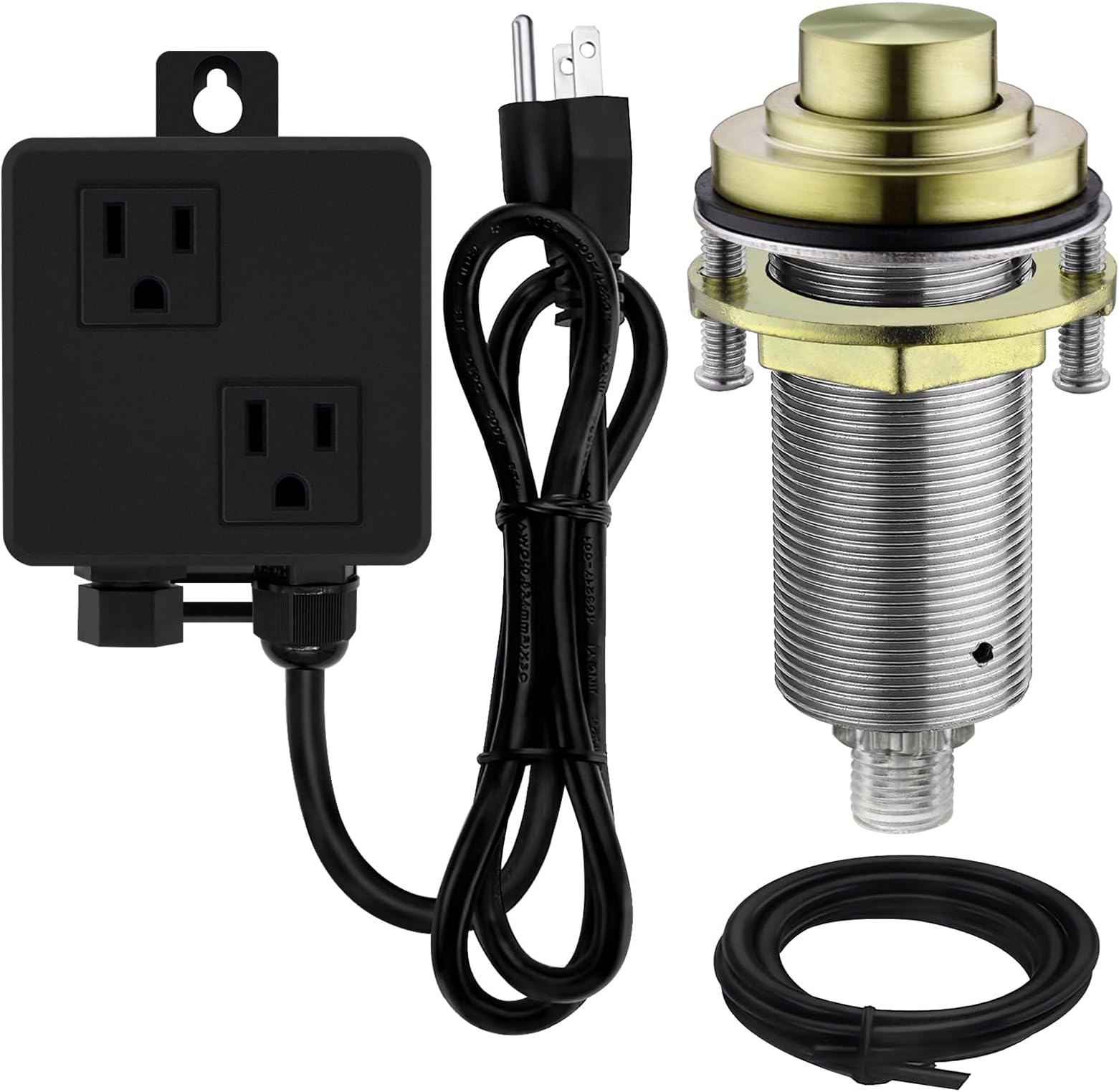 SINKINGDOM SinkTop Air Switch Kit with Brass Gold Long Button (Full Brass) for Garbage Disposal