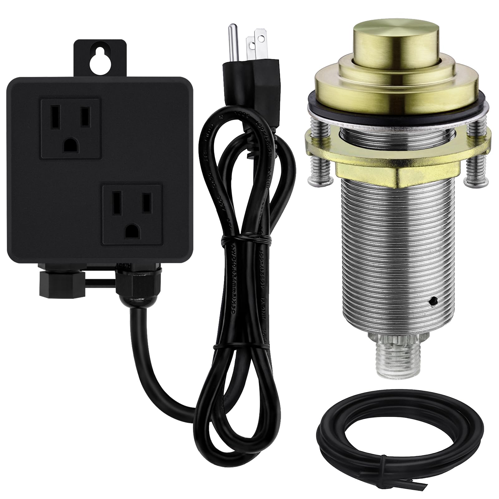 SINKINGDOM SinkTop Air Switch Kit with Brass Gold Long Button (Full Brass) for Garbage Disposal