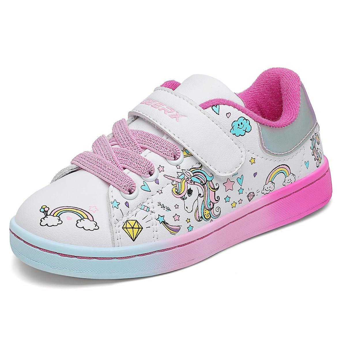 GEERX Toddler Girl Shoe Lightweight Casual Adjustable Strap Cute Unicorn Sneaker Comfortable for Walking Running (Infant/Toddler/Little Kid)