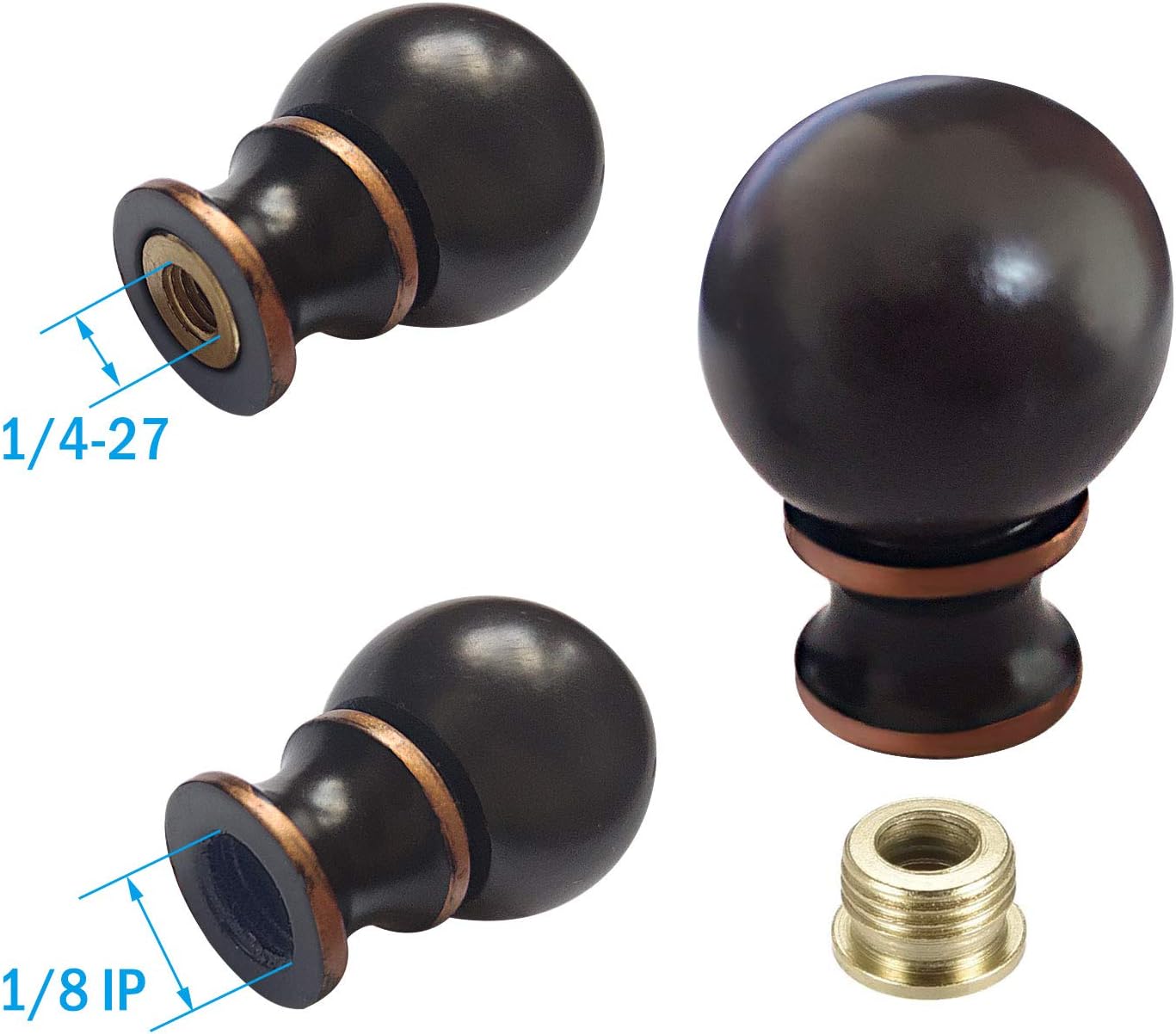 ECUDIS Lamp Finial, 2 Pcs 1-1/2 Inches Lamp Shade Finial, Steel Ball Cap Knob Lamp Screw Top Decoration