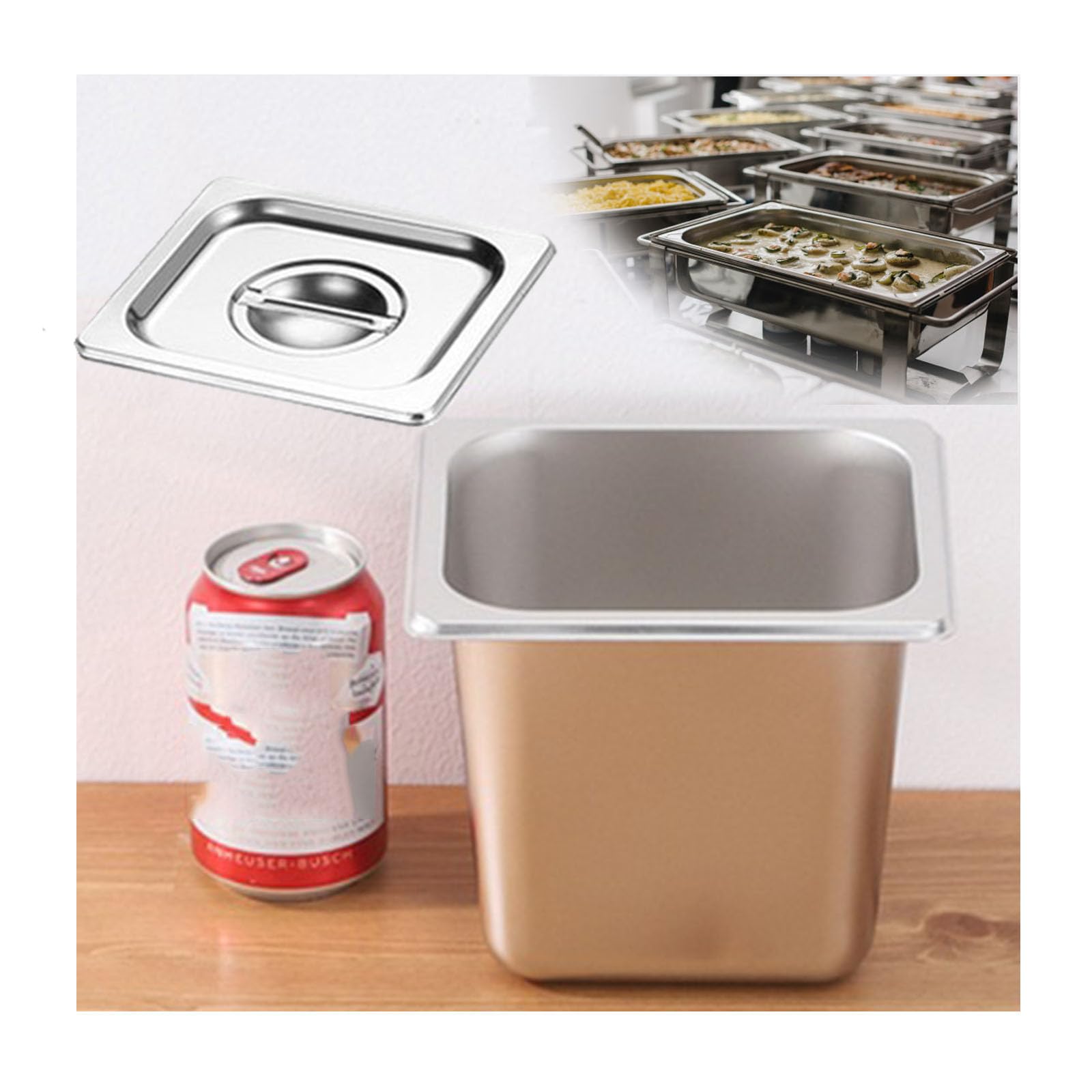 Mahlzeit Zutatenbehälters,Edelstahl Gastro Behälter GN Spülmaschinenfest,Stapelbar Tief Gastronormbehälter,1/6（17.5 * 16.2）,15cm1.2side