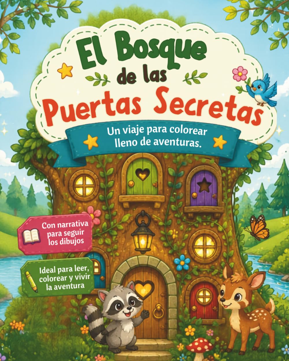 El Bosque de las Puertas Secretas. Libro para Colorear con Historia para Niños de 4 a 8 Años: Narrativa e ilustraciones para estimular la imaginación y la creatividad de los más pequeños