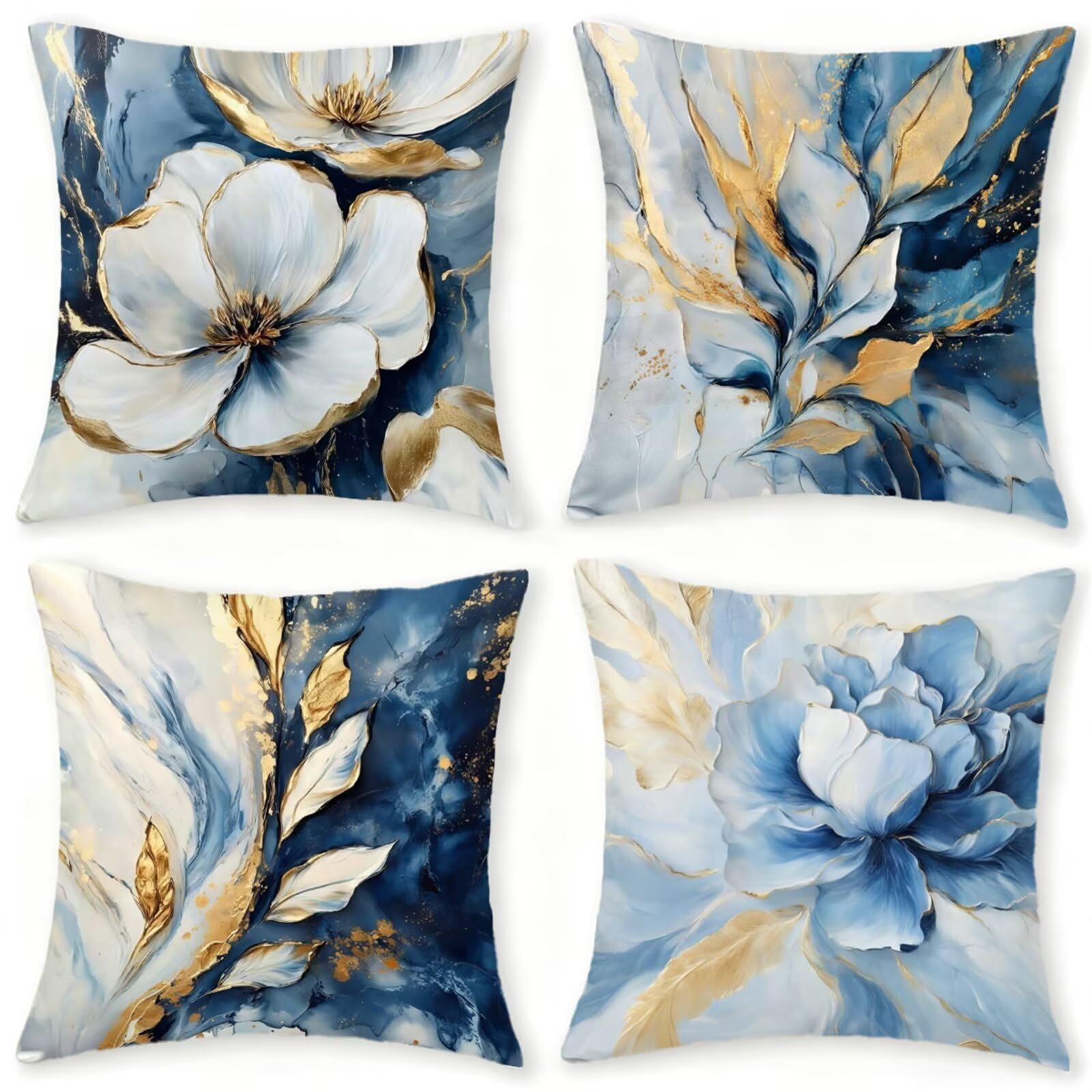 Housse de coussin 45x45 cm lot de 4 fleurs en lin pour canapé