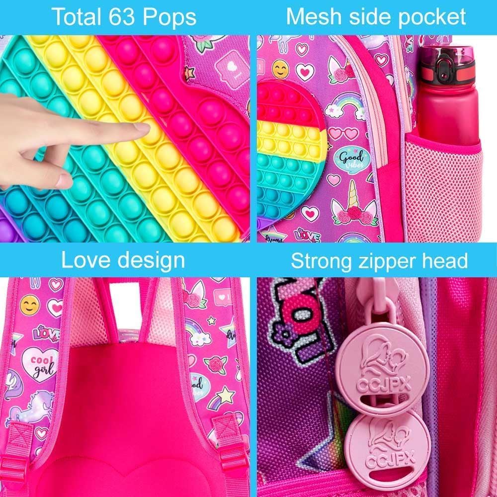 WZLVO 3PCS Unicorn Backpack for Girls, 16'' Kids Backpacks Preschool Kindergarten Bookbag, Cute Elementary School Bag With Chest Strap and Lunch Box - Purple