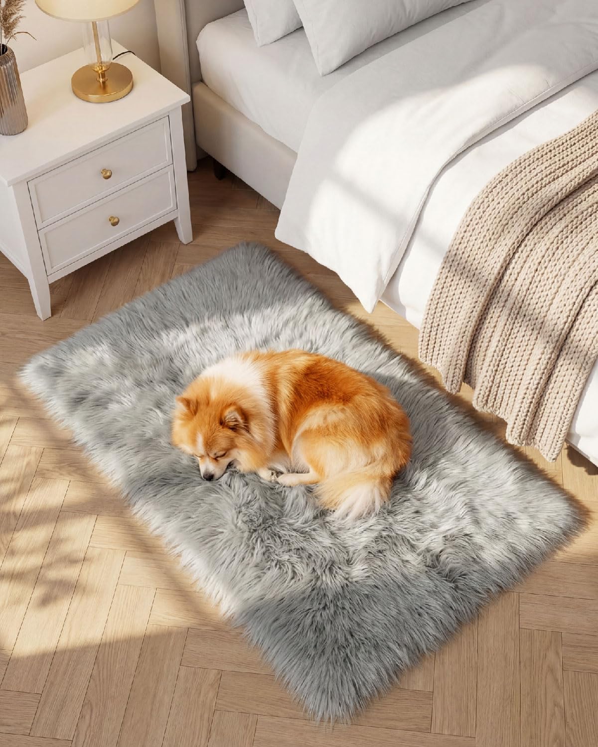Gofodsil Plush Faux Sheepskin Shaggy Rug – Ultra Soft Fluffy Carpet, Machine Washable & Non-Slip, for Living Room Bedroom Kids Playroom Yoga Dormitory, Grey, 60x90 cm — image 1