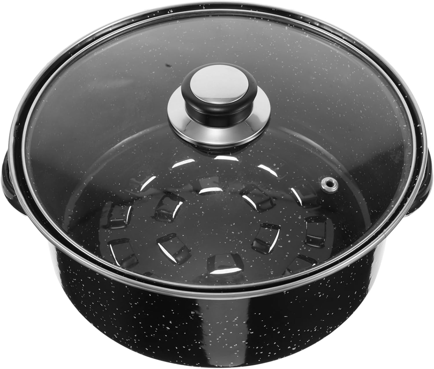 Enameled Cast Cooking Pan with Grill Rack Nonstick Roasting Pot for Meats and Vegetables Versatile Enamel Oven Dish Black Color