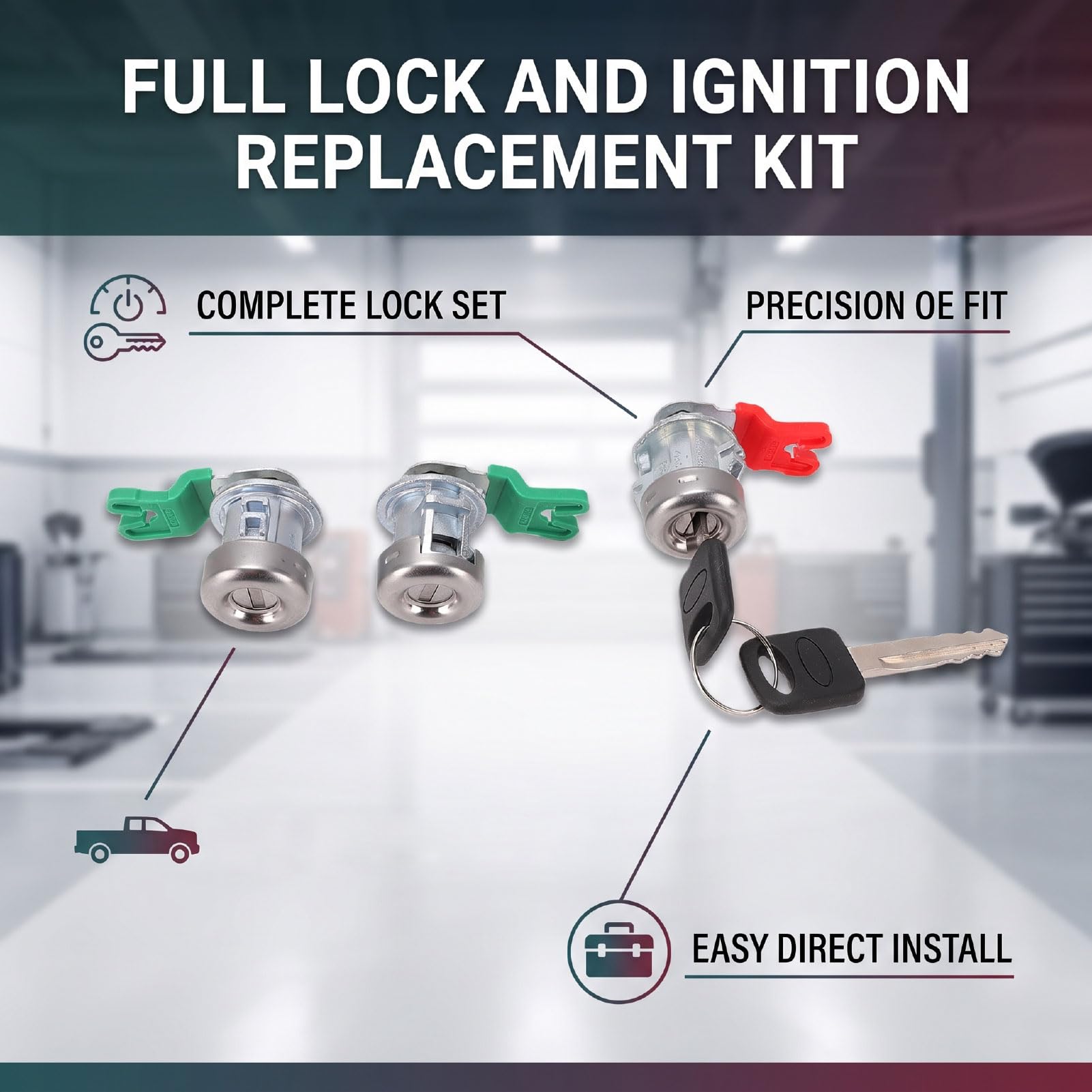 Ignition Switch Door Lock Cylinder Set, 2 Keys
