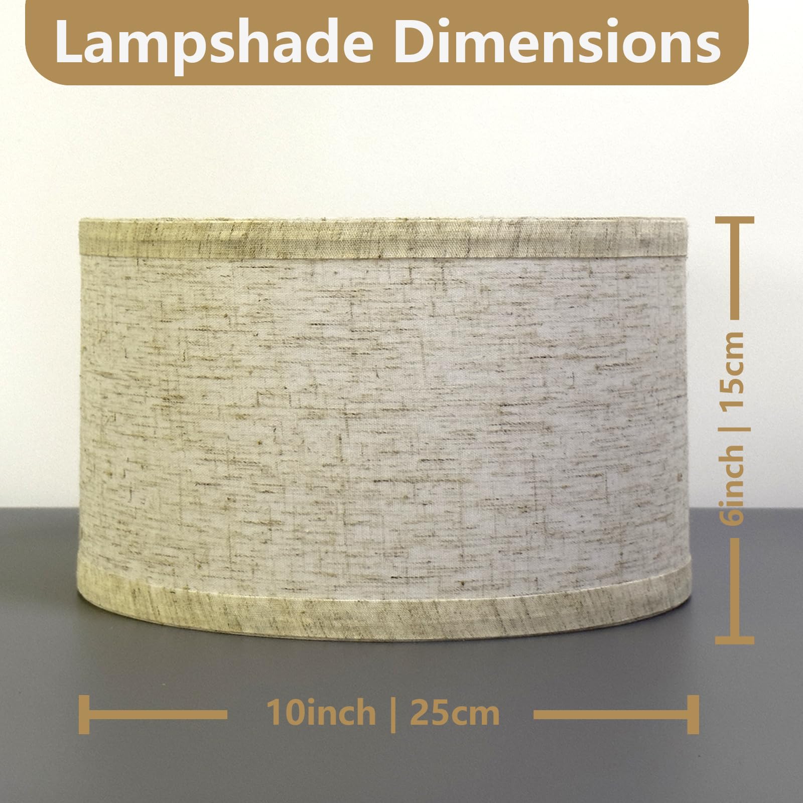 Paralume in lino beige da 25 cm, piccolo paralume per plafoniere, lampade da tavolo e da terra, compatibile con E26 ed E27, facile da montare per soggiorno, camera da letto, ufficio, cucina e